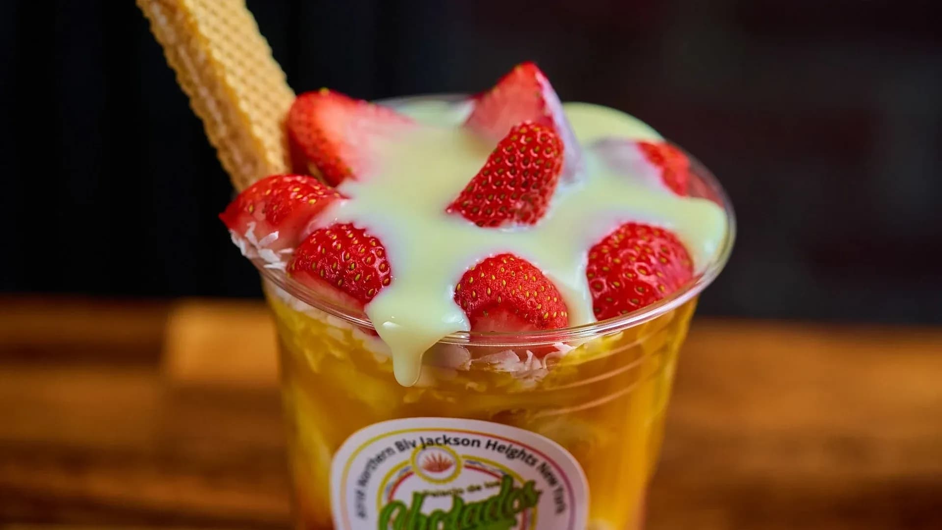 Cholado with strawberries and condensed milk at El Palacio de los Cholados